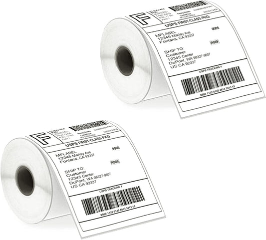 MFLABEL 4x6 Thermal Shipping Labels - 2 Rolls of 250, Perforated & Smudge-Proof Direct Thermal Labels Compatible with Rollo, Zebra, for Amazon UPS FedEx Shopify