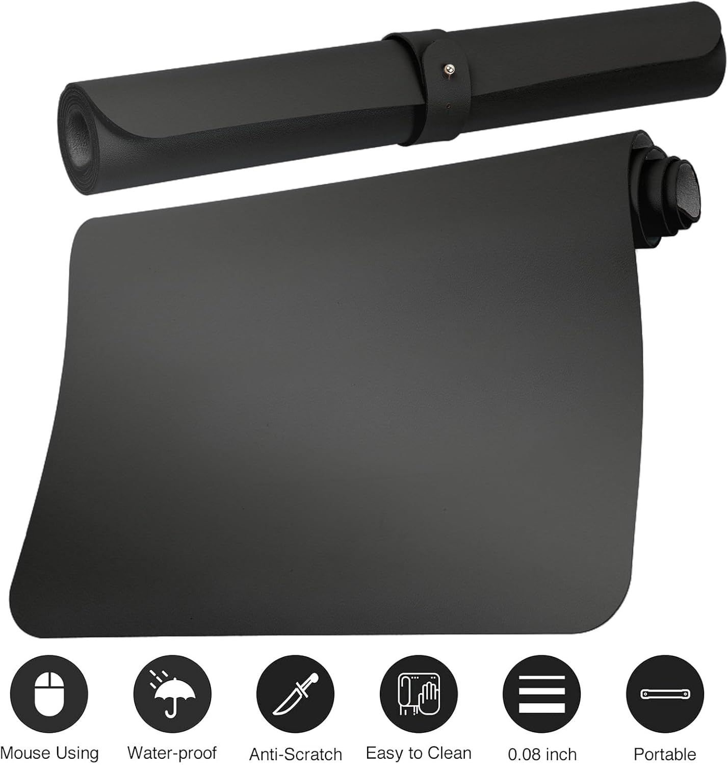 Boutilon Leather Desk Pad Protector,Non-Slip Mouse Pad,Laptop Desk Pad,Office Mouse Mat,Waterproof Leather Desk Blotter,Desk Writing Pad for Office and Home (XXXL-Black,47"x 24")