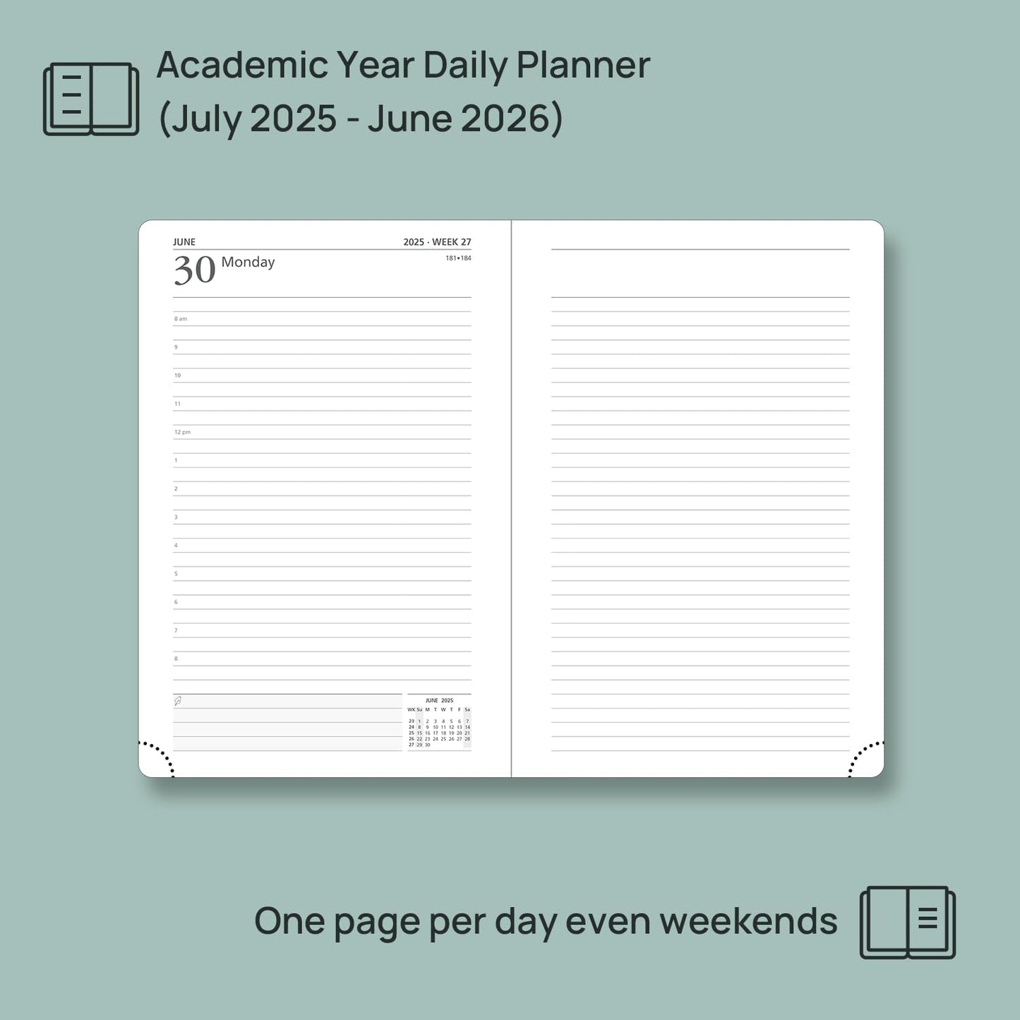 POPRUN 2025-2026 Daily Planner One Page Per Day (Medium - 5.75'' x 8.5'') - Academic Calendar (July 2025 - June 2026), 2025 Day Appointment Book with Monthly Tabs, Hardcover - Navy Blue