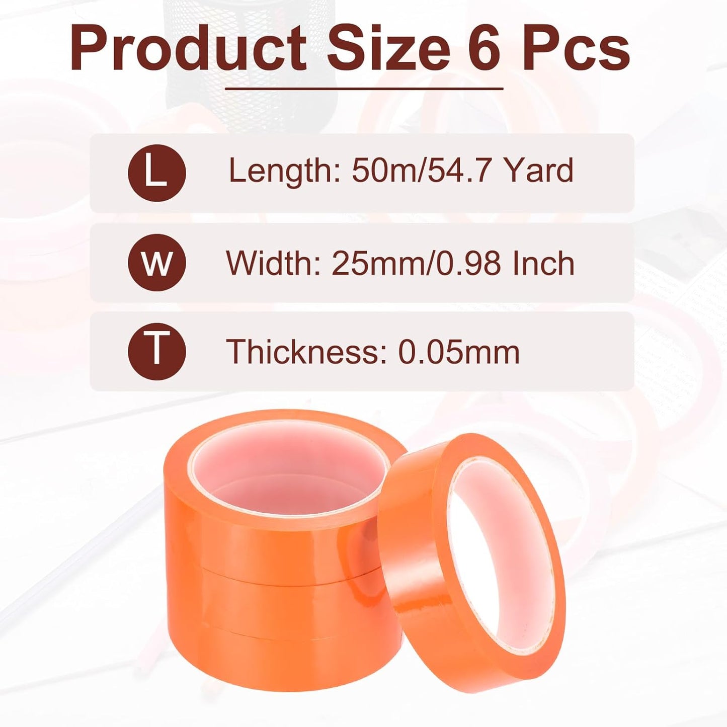 MECCANIXITY 6 Rolls Whiteboard Tape Graphic Chart Tape 25mm 54.7 Yard Art Tape Thin Self-Adhesive Pinstripe Tape Masking Tape for Gift Wrapping Craft Supplies, Orange