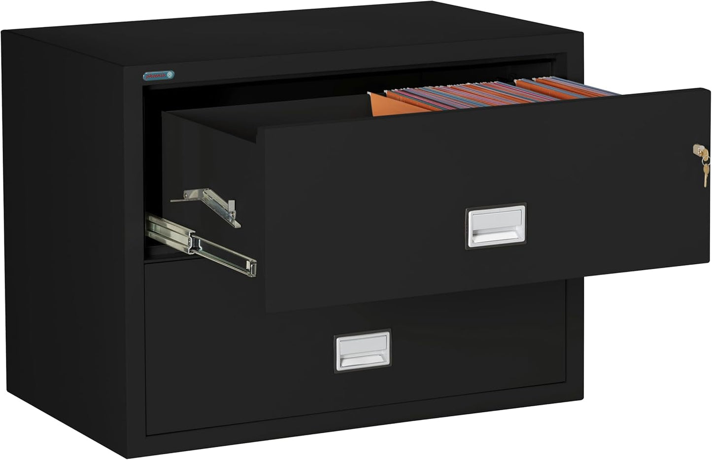 38 inch Wide 2-Drawer Lateral Fireproof File Cabinet – Legal and Letter Size Filing – Key Lock – Water Resistant – Fire Safe and Impact Rated – Black Finish – Model LAT2W38B