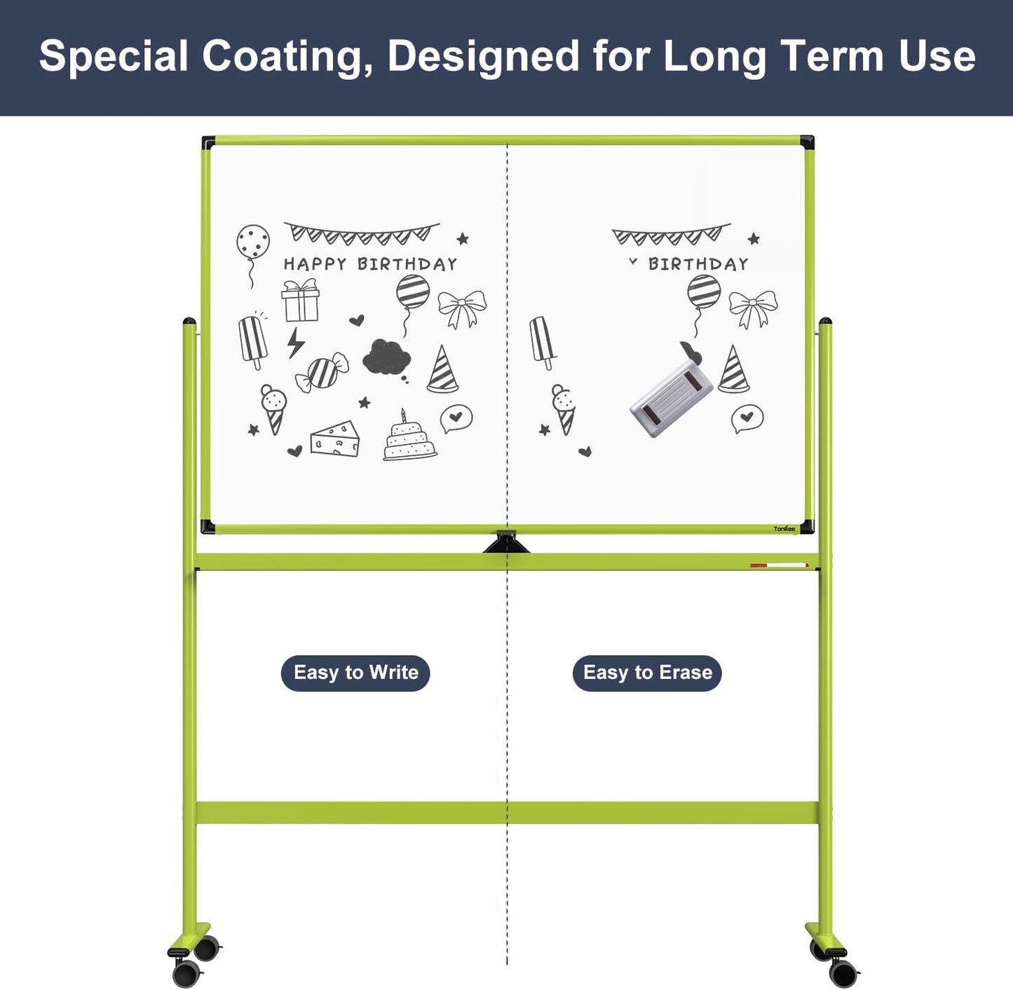 Rolling Whiteboard, 48x32 Inches Mobile Whiteboard on Wheels, Magnetic Dry Erase Board with Stand, Standing White Board for Office, School, Home, Large Double Sided White Board with Paper Pad