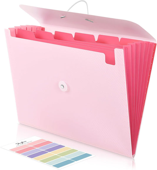 SKYDUE Pink School Office Supplies, Accordion File Organizer - 7 Pocket Letter Size Expanding Folder for School & Office - Portable Document Organizer