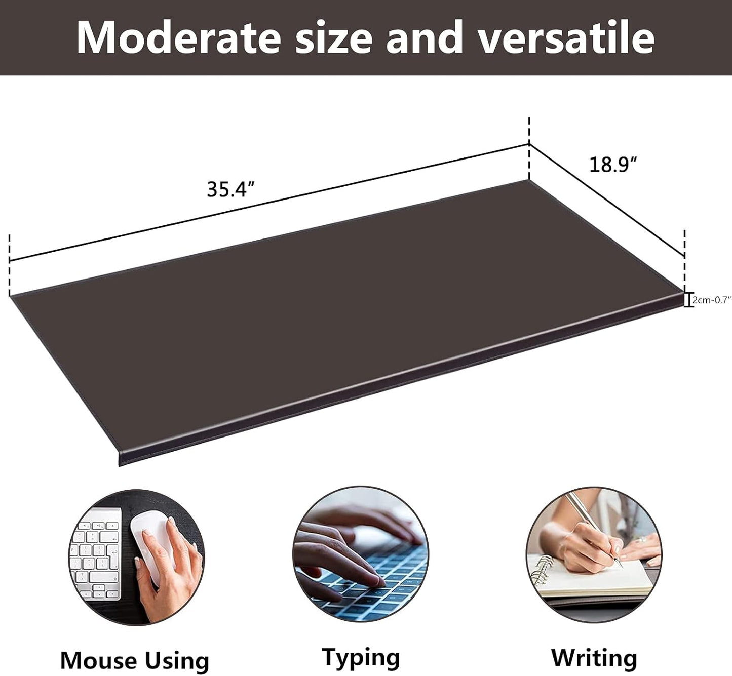 AKOZLIN 35.4"x 18.9" Soft PU Leather Surface Office Desk Mouse Mat Anti-Push Pad with Full Grip Fixation Lip Table Blotter Edge-Locked Protector Coffee