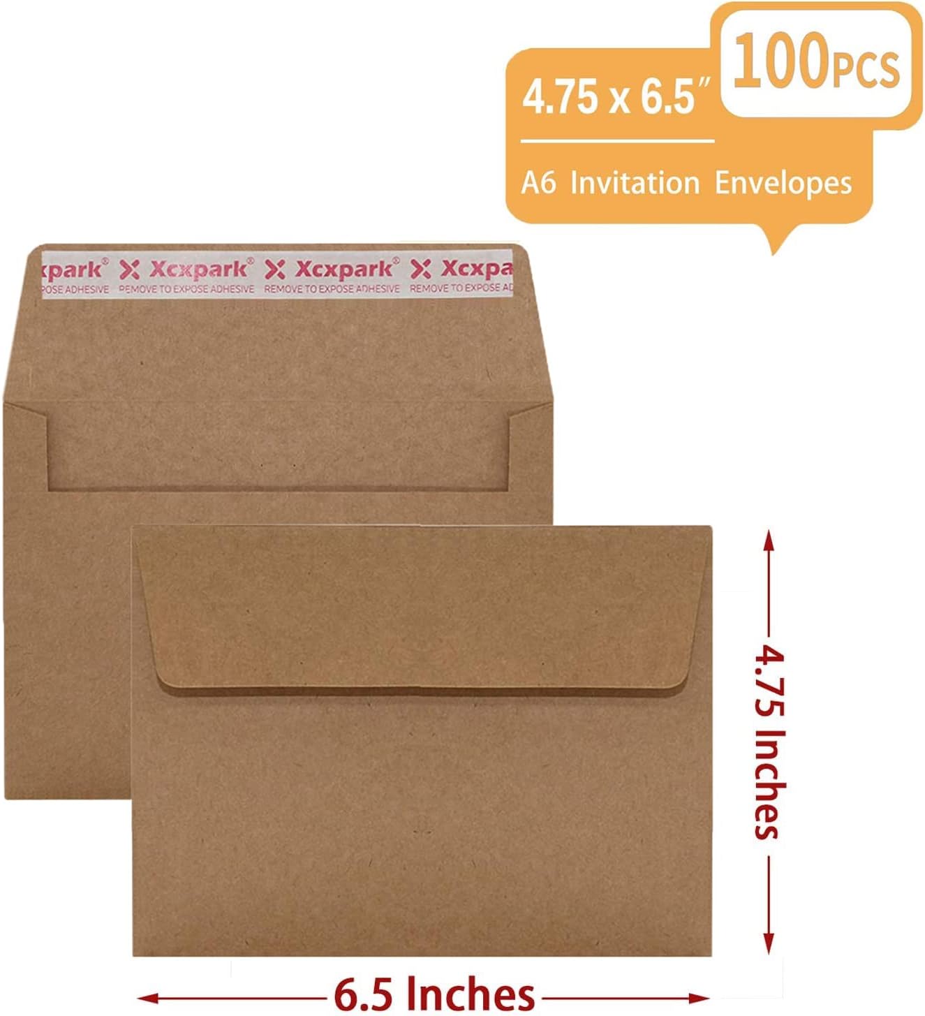 100 Qty Printable A6 Invitation Envelopes 4.75x6.5 inches Cards, Self Seal 120GSM Brown Kraft Paper Envelopes for Invitations, Photos, Documents, Wedding, Baby Shower, Easy to Seal and Peel