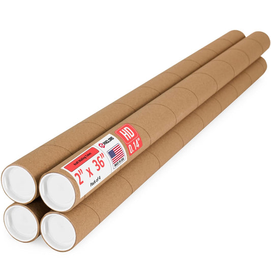 2" x 36" Heavy-Duty Reinforced Cardboard Mailing Tube, Pack of 4 Tubes with 8 Caps – Secure USPS Approved – Great for Shipping and Storing of Prints, Artwork, Posters or Documents