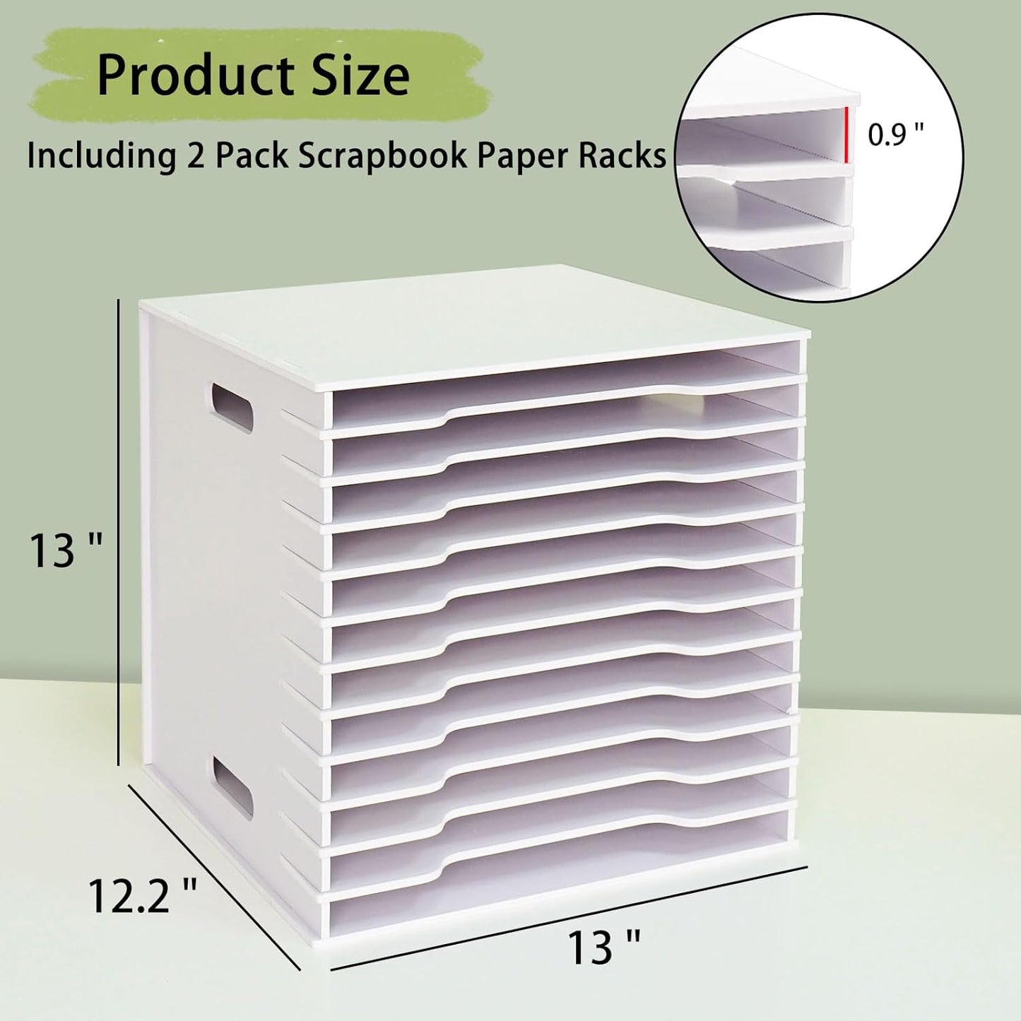 SANFURNEY Scrapbook Paper Organizer for Sizes 12" x 12", File Sorter Storage, Document Holder, Desktop Scrapbook Paper Organizer Rack for Home Office School (White, 12 Slots - Standard Size - 2PCS)