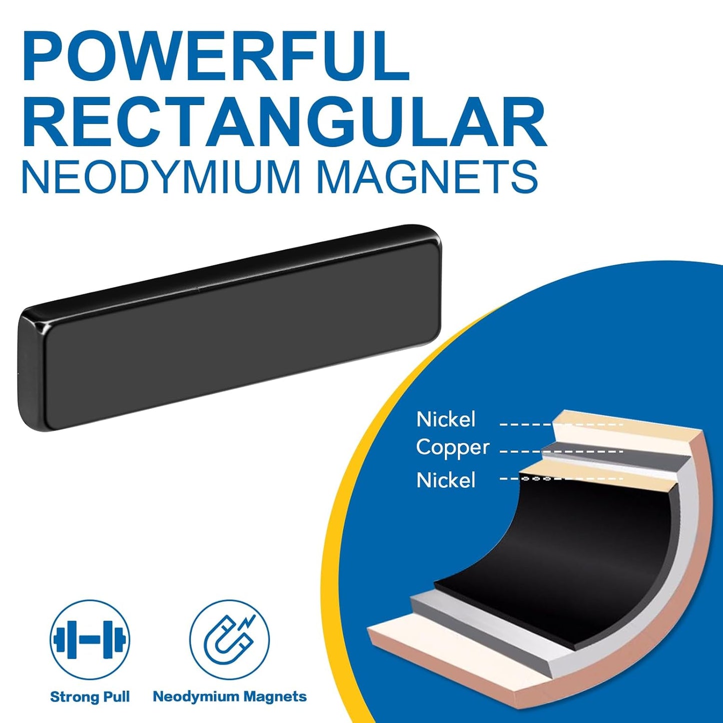 LOVIMAG Neodymium Bar Magnets, Powerful Rare Earth Metal Neodymium Magnet, Black Strong Rectangular Industrial Magnets for Craft, Fridge, Home, Office and Tool Storage - 40 x 10 x 5 mm, Pack of 16