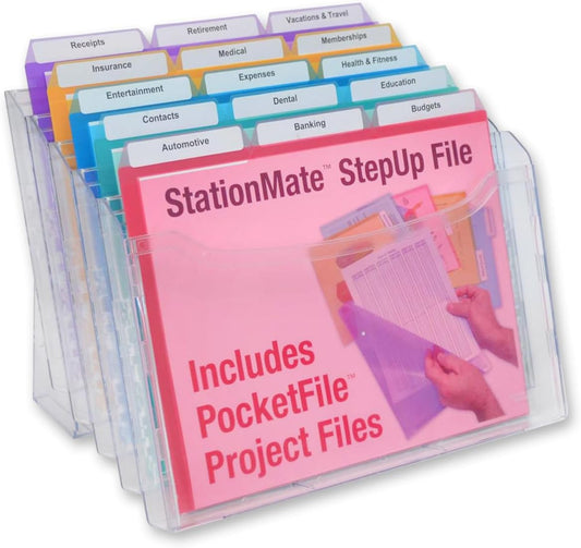Ultimate Office StationMate Desktop Organizer (Includes 18, 3rd-Cut PocketFiles). Complete Project Manager and File Sorter for The Office or Home with an Incline Design Puts All Files in Clear View