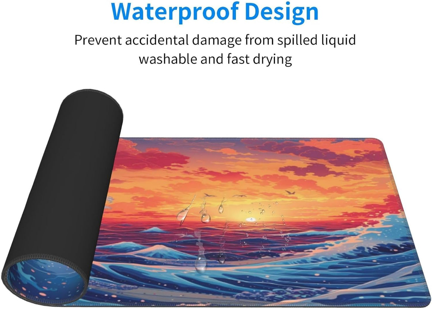 Gaming Mouse Pad Desk Pad,Extended Big Mouse Pad,31.5x11.8 Inch Long Computer Keyboard Mouse Mat Mousepad with 3mm Non-Slip Base and Stitched Edge for Gaming and Office… (Sunset Wave)