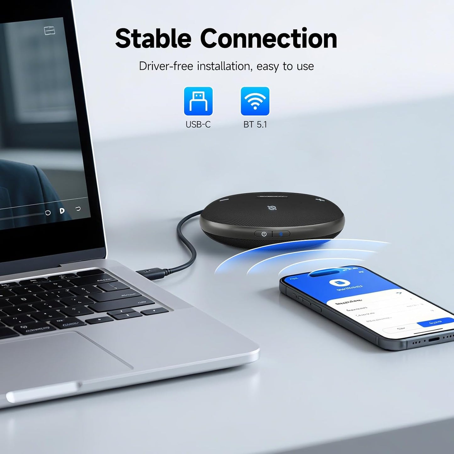 SVBONY SVHub Omni2 Conference Speaker and Microphone, Bluetooth Speakerphone with AI Transcription, 360° Voice Pickup with 4 Mic, Noise Cancellation, 10-Level Volume, USB Speaker Mic for Hmoe Office