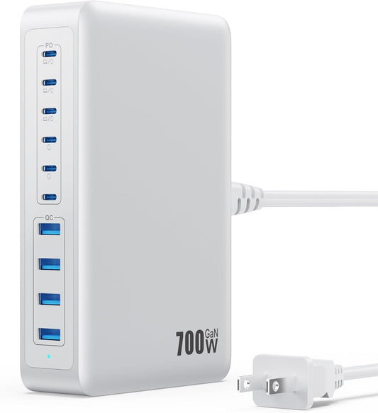 USB C Charger 700W USB C Charger Block,Upgraded GaN V 10-Port Fast Charging Station Hub,3X PD 100W Laptop Charging Adapter Compatible with MacBook Pro/Air,DELL,Steam Deck,iPhone 16/15/14,Galaxy S23