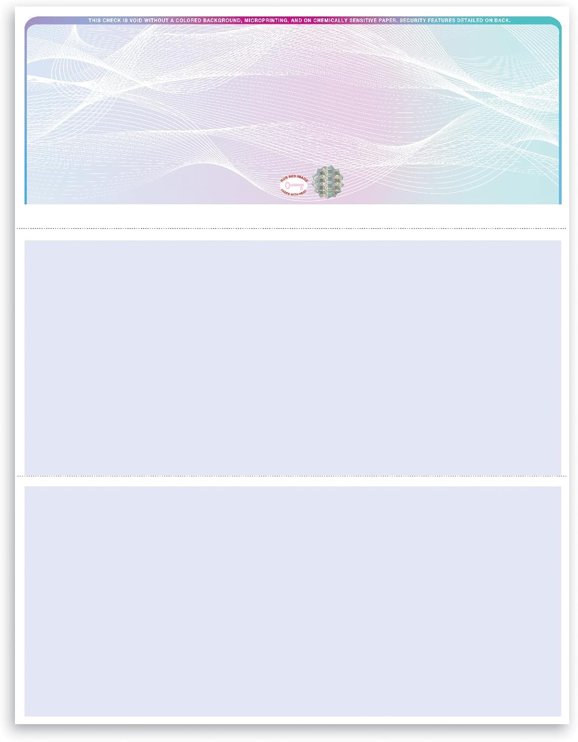 NextDayLabels - Blank Hologram Premium Laser Computer Checks, High-Security Check Paper with 3 Colors: Blue, Red, and Green. Check on top with Perforated vouchers. (Pack of 500 Checks)