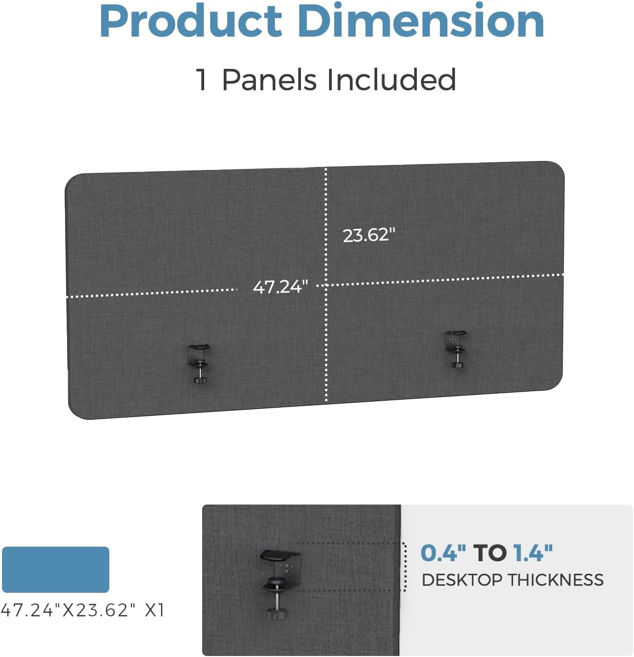 47.2" Privacy Desk Divider Panel, Acoustic Divider Panels for Office, Clamp-on Cubicle Office Room Dividers, Easy Assemble, Dark Grey