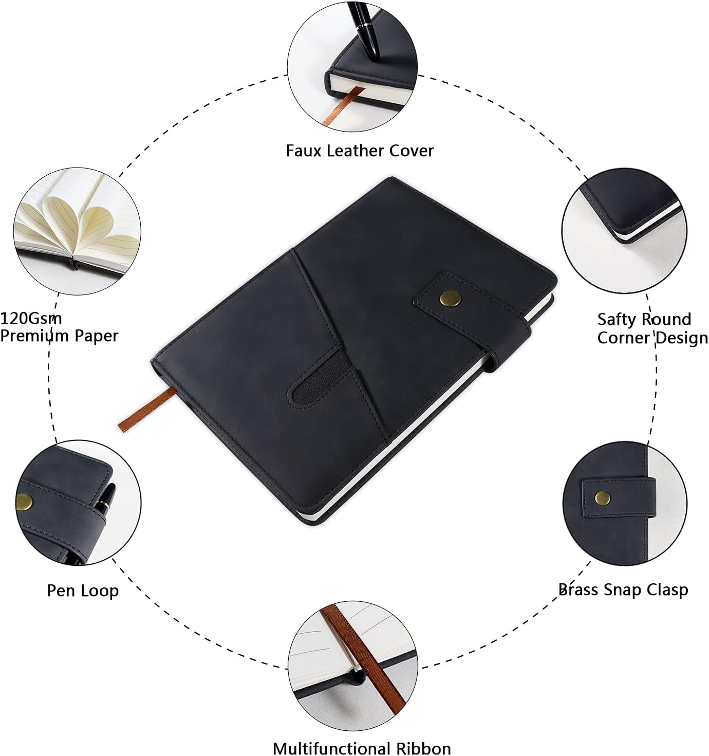 A5 Lined Leather Journal Notebook,Hardcover Journal Set with Pen and Gift Box,100Pages 100gsm Thick Ruled Paper Daily Diary for Men Women School,Travel,Business,Work,Writing 5.9" X 8.4"