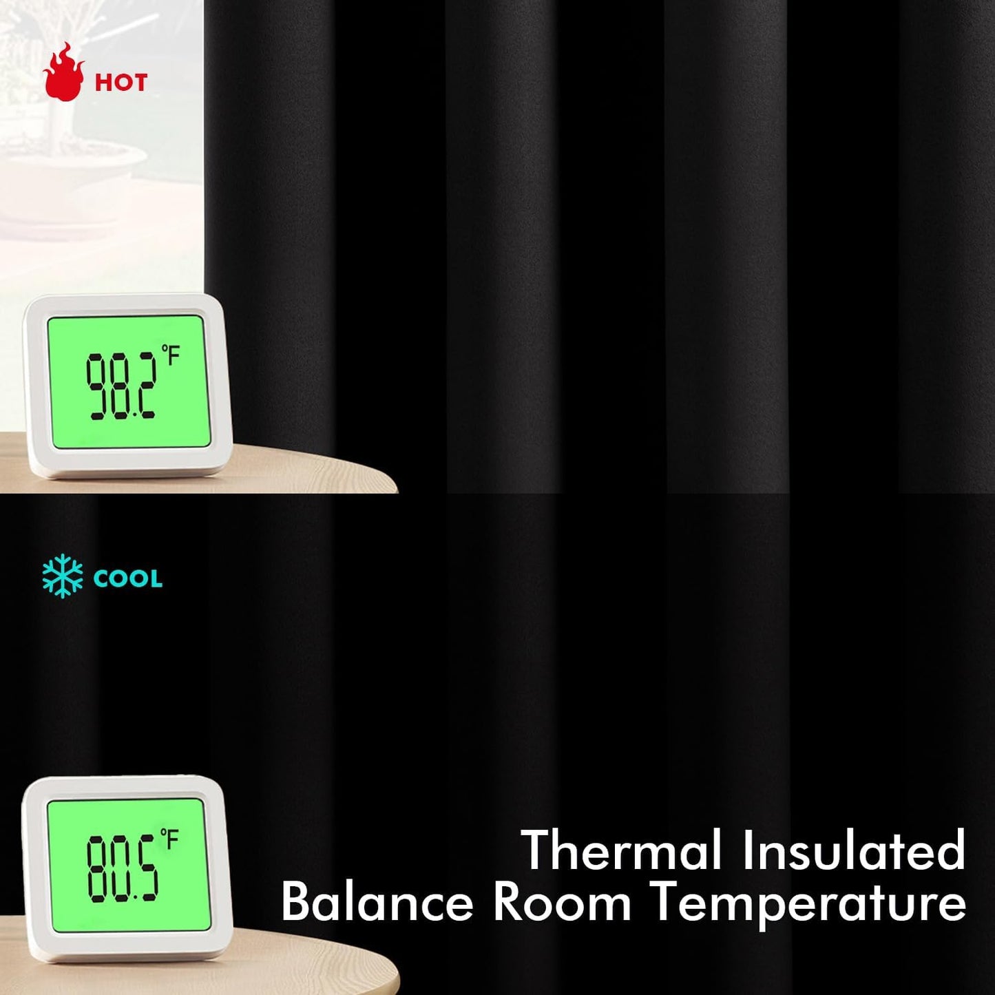 MIULEE Black Blackout Curtains for Bedroom Living Room 72 Inches Long 2 Panels, Thermal Insulated Room Darkening Drapes Solid Grommet Top Noise Reduction Light Blocking Halloween Window Curtains