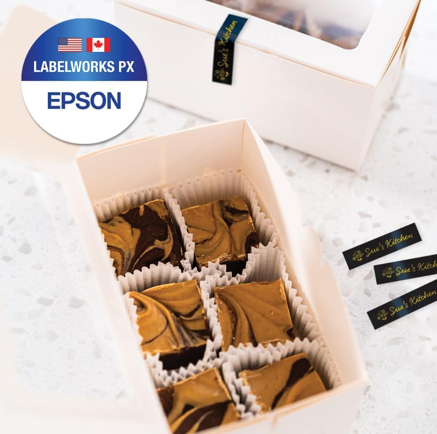 Epson LABELWORKS 218GBPX Genuine PET (Polyester) Tape Cartridge - Gold on Black Designer Craft Label Maker Tape - 3/4" (18MM) Wide, 30'