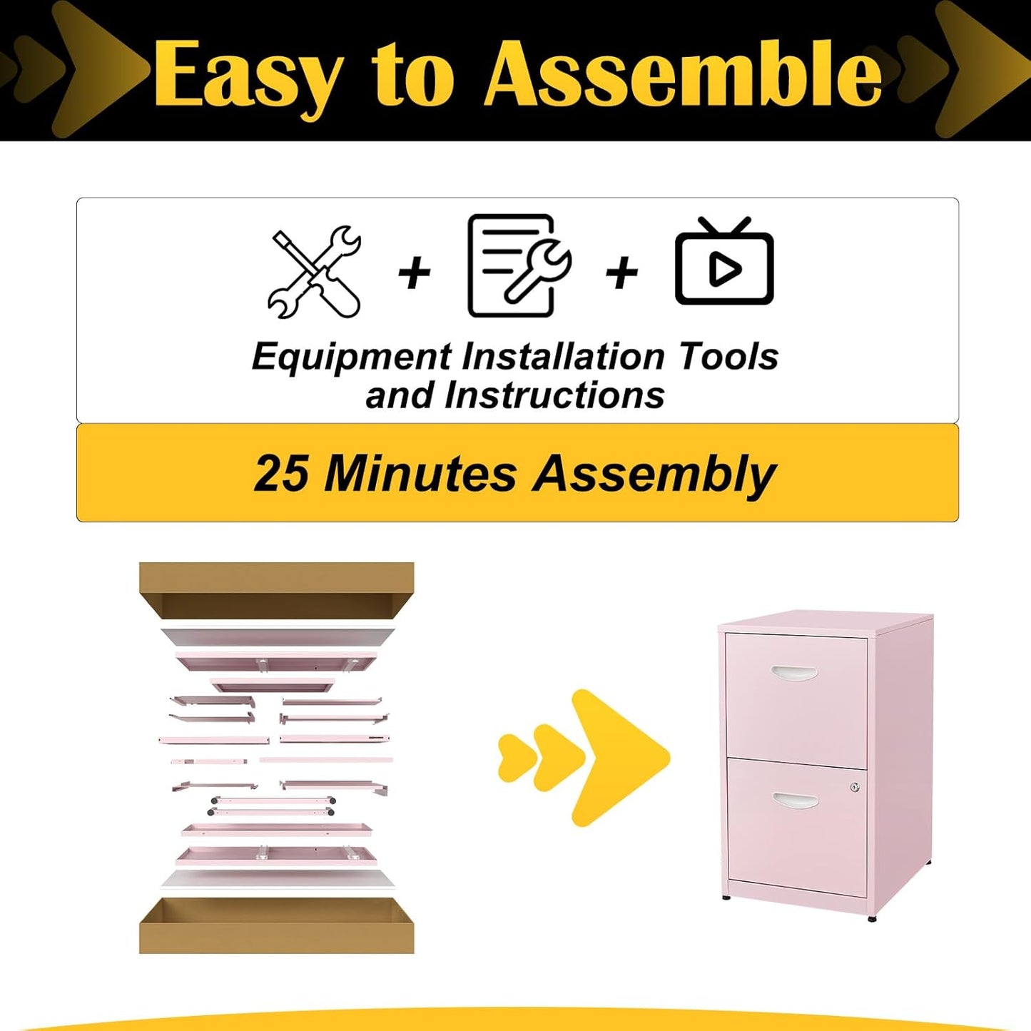 2 Drawer File Cabinet with Lock,Pink Metal Office Drawers Filing Cabinets for Home Office, Two Drawer Under Desk File Cabinet for Hanging Letter,Easy Assemble