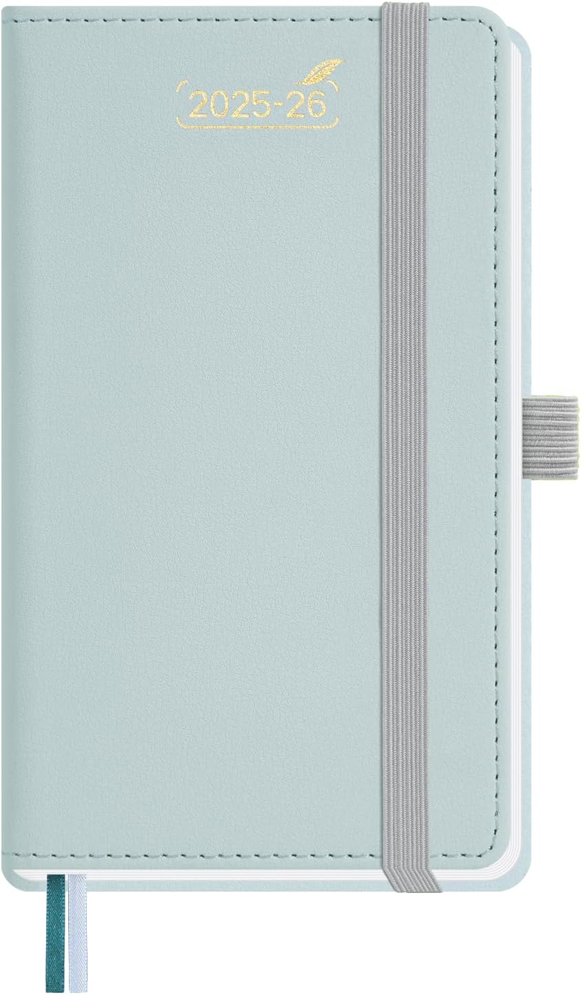 BEZEND Pocket Planner 2025-2026 Weekly with 2 Columns, 18-Month Academic Calendar (Jul 25-Dec 26), Life Work Appointment, Storage Pocket, Pen Holder, PU Leather Hardcover 3.5" x 6" - Dutch Blue
