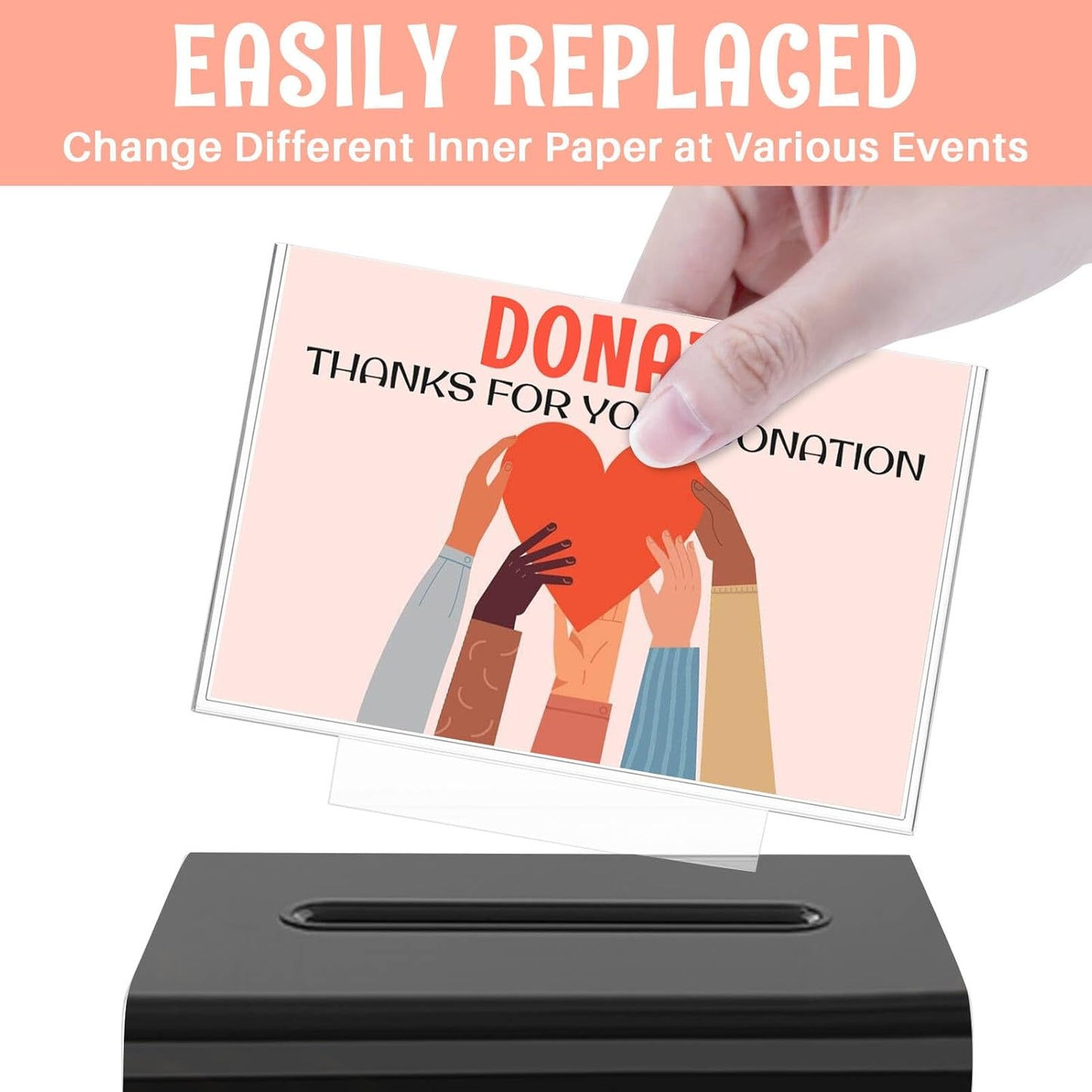 Clear Donation Box with Lock & Sign Holder, Versatile for Fundraising, Ballot Voting, Suggestions, and Tips Jar, Secure Storage Design, Size 6.2x4.6x4.0 Inch, Black 3 Pack