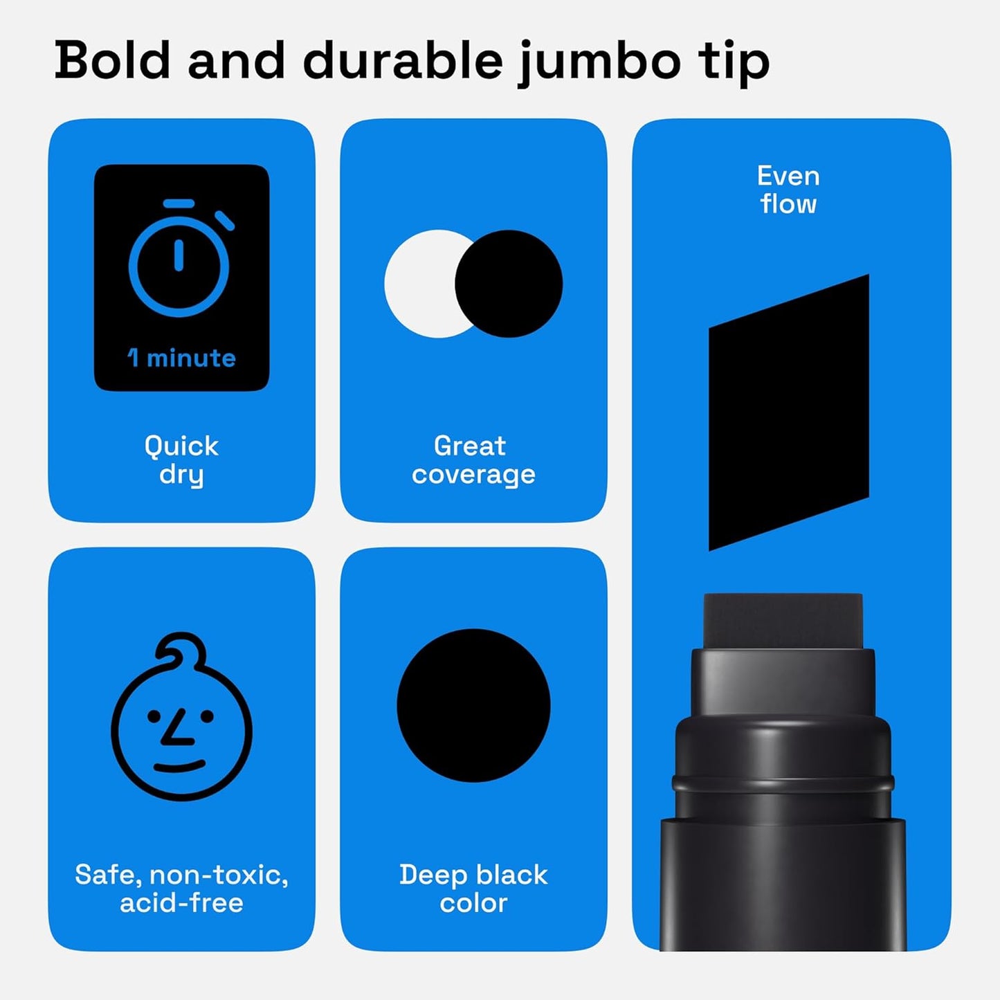 ARTISTRO 2 Black Acrylic Paint Markers - 15mm Jumbo-Tip Paint Pens - Perfect for Crafting, Art Projects, & More