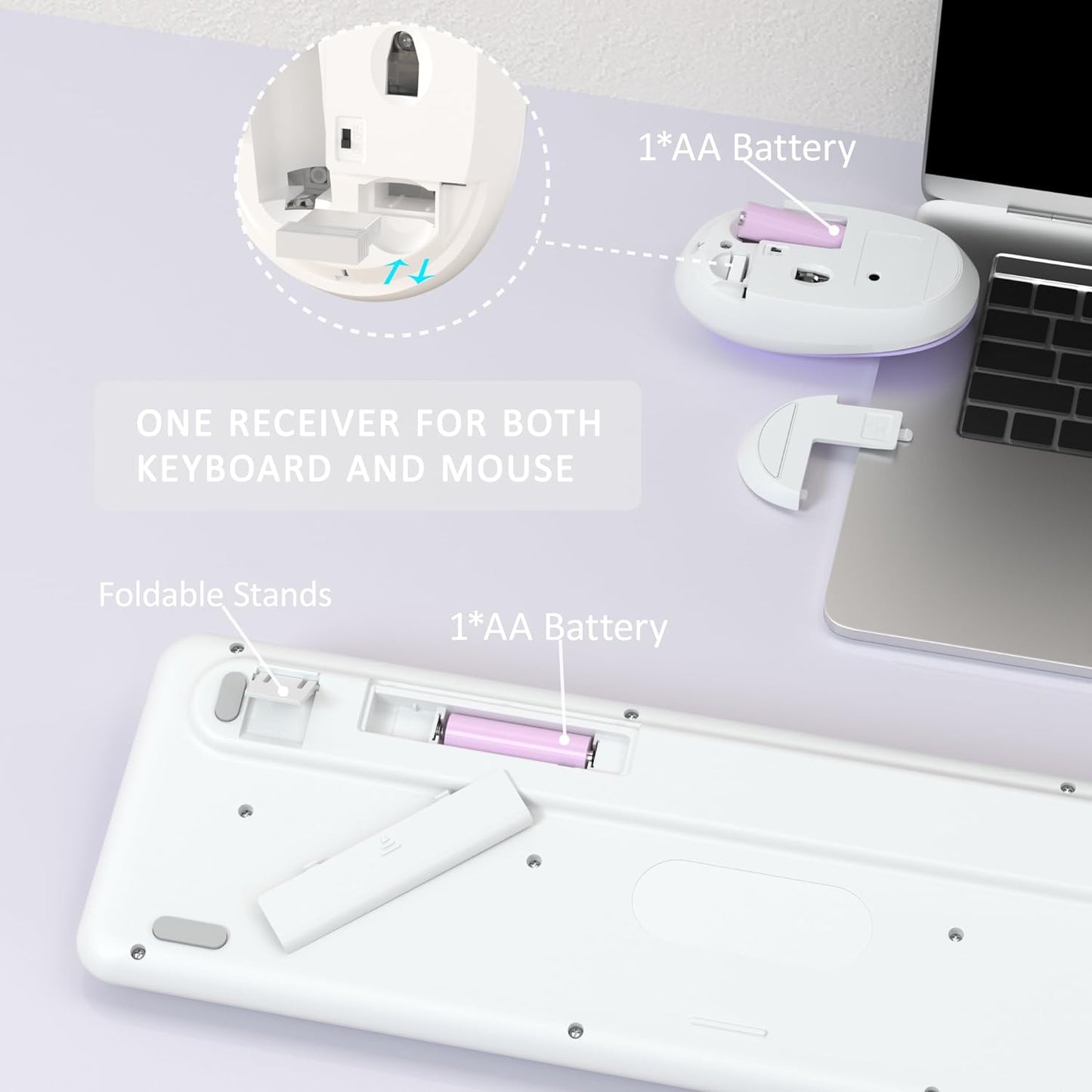 Colorful Wireless Keyboard and Mouse Combo, COVEVA 2.4GHz Wireless Retro Cute Round Keycaps Keyboard, 104 Keys Full-Sized Keyboard Mouse Set with Switch Button for PC Laptop Desktop (White Colorful)