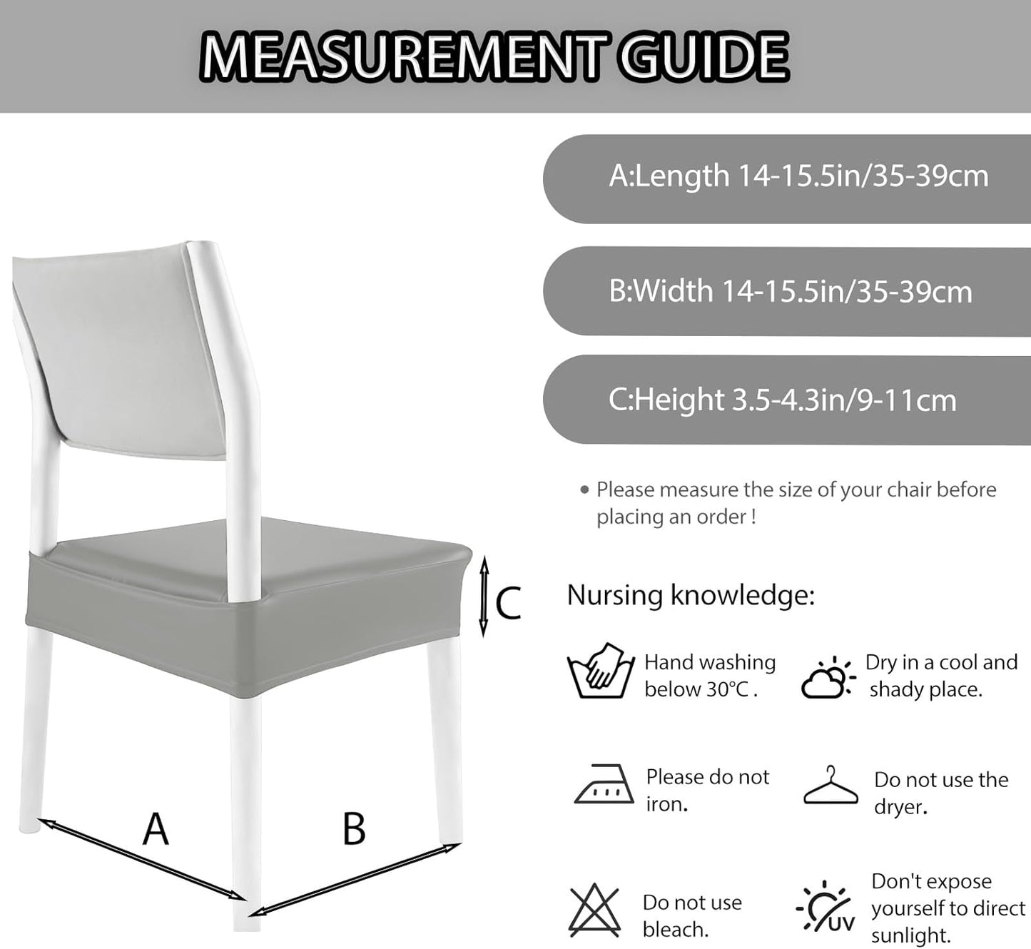 CWK Waterproof PU Leather Dining Chair Covers Set of 6-Stretchable Chair Seat Slipcovers, Removable & Washable Protector for Dining Room,Home,Office,Wedding,Rear Covers (PU-Silver)