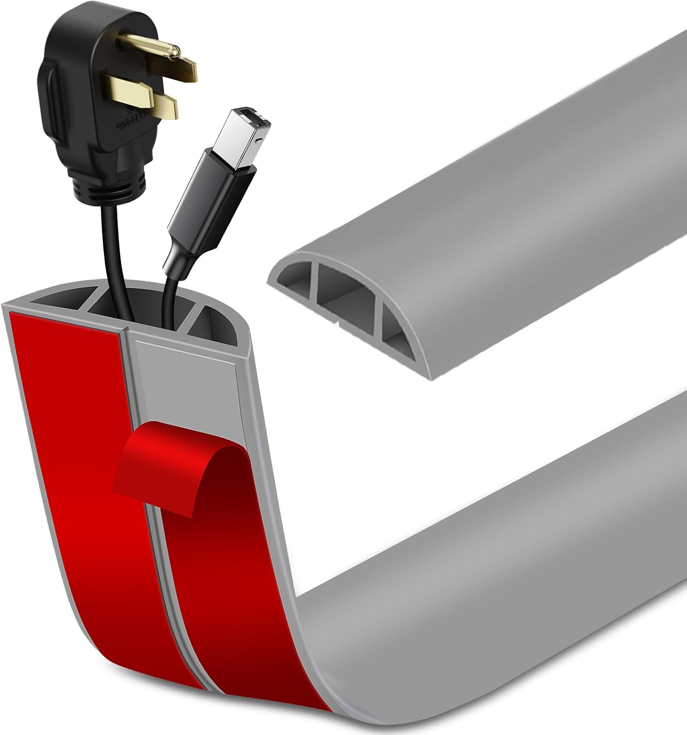 Floor Cord Cover Self Adhesive Cord Hider Floor Extension Cord Covers for Floor Power Cord Protector Cable Management Prevent Cable Trips Cable Cavity 0.51" W x 0.31" H (Grey, 3.3Ft)