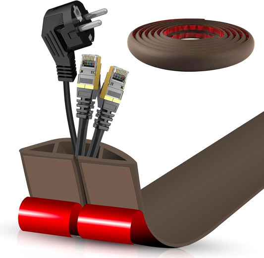 Floor Cord Cover Cable Cavity Self Adhesive Cord Hider Floor 10FT Floor Cable Management Power Cord Protector Floor Electric Cord Covers for Offices, Gym, Exhibitions (CoffeeBrown, 1.57" x 10')