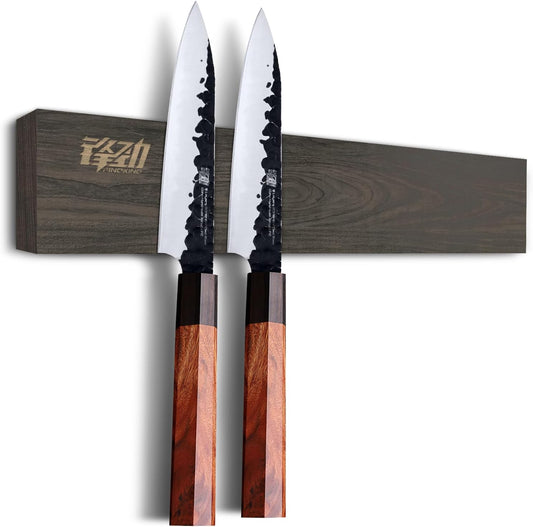 FINDKING Ash Wood Magnetic Knife Strip, Magnet Utensil Holder for Wall, Refrigerator, Wooden Rack for Kitchen Knives, No Drill (Dark Brown, 12 Inches, Without Knives)