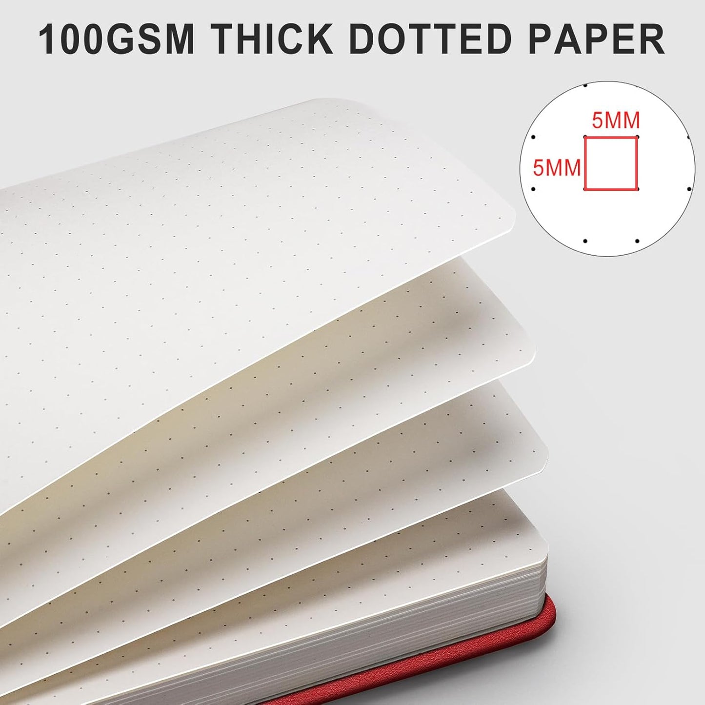 AHGXG Bullet Dotted Journal - 320 Numbered Pages Dot Grid Notebook A5 Thick Journal, 100gsm Thick Dotted Paper, Leather Hardcover,Inner Pocket, 5.75'' × 8.38'' - Red