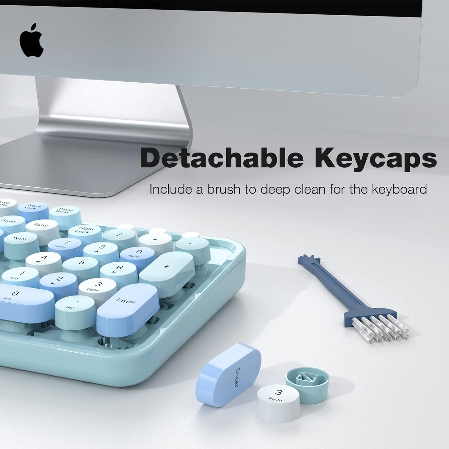 Wireless Keyboard and Mouse Combo, MOWUX Colorful Computer Full Size 2.4G Plug and Play Wireless Typewriter Keyboard and Mouse Set for Windows, Computer, Desktop, PC, Notebook (Blue Colorful)