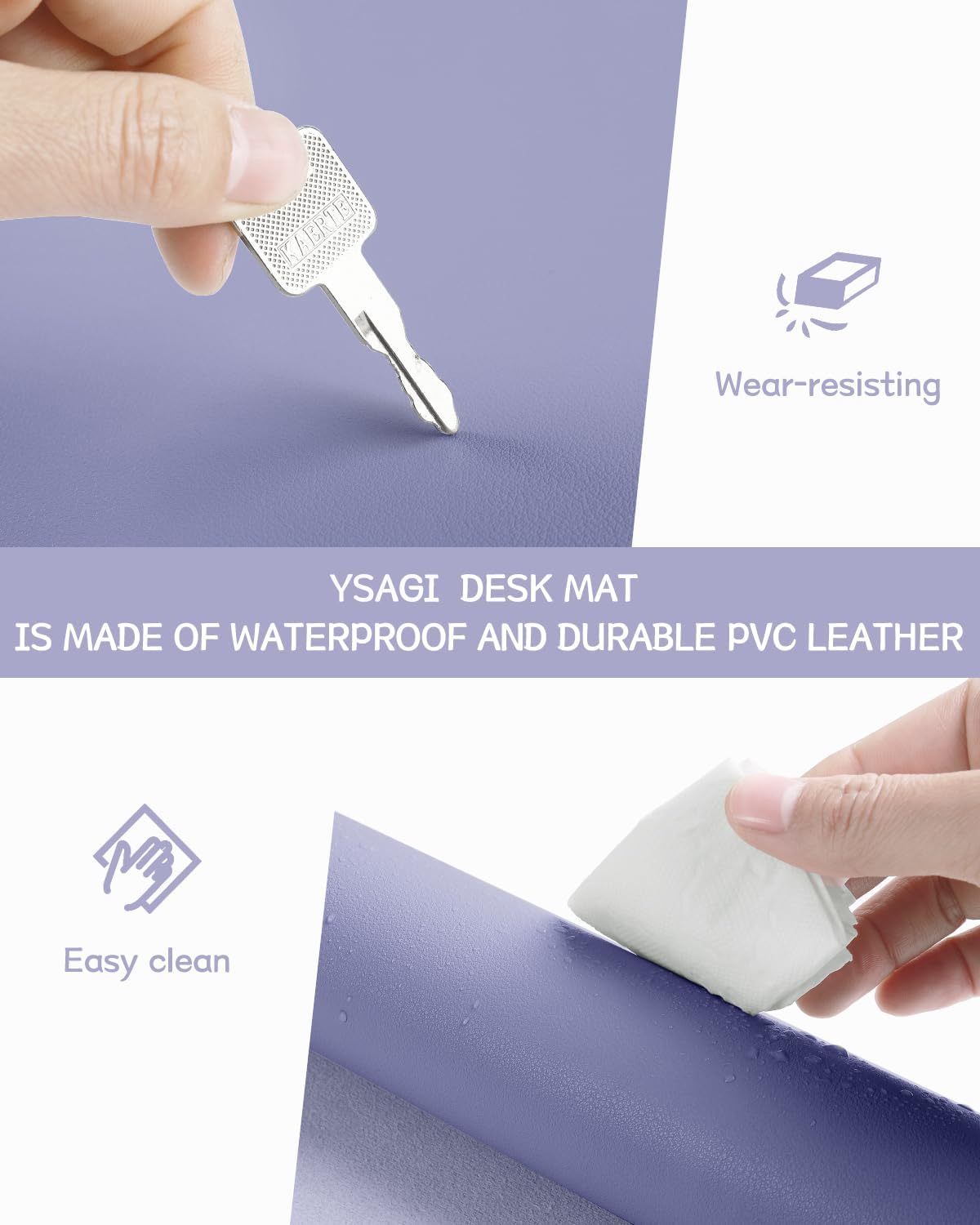 YSAGi Non-Slip Leather Desk Pad XL Size, Waterproof Laptop Computer Desk Keyboard Mat, Table Protector Blotter Mat, Large Mouse Pad for Office/Work/Home/Decor(Lavender, 47.2" x 23.6")-No Band