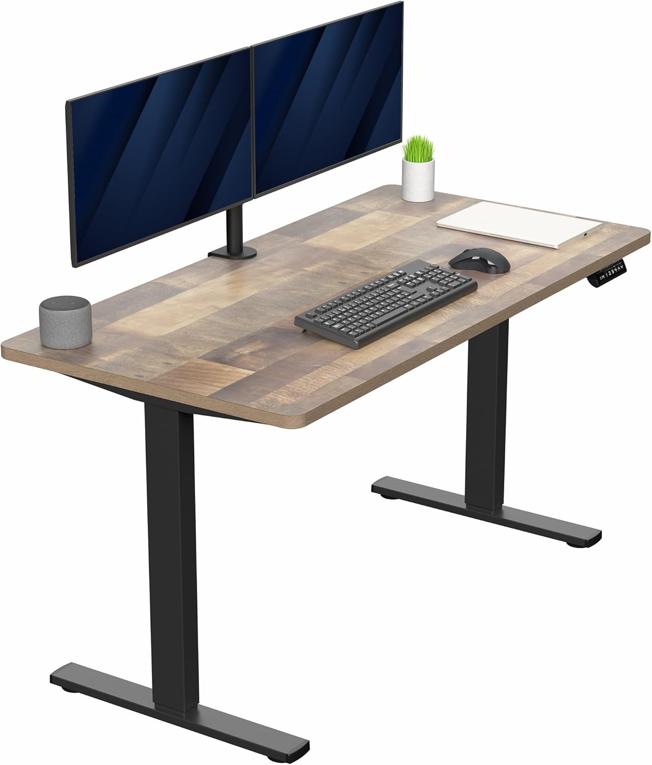 VIVO Electric 55 x 28 in Standing Desk, Memory Height Adjustment, 1B Series, One-Piece Reclaimed Wood Top, Black Frame, DESK-KIT-1B55P