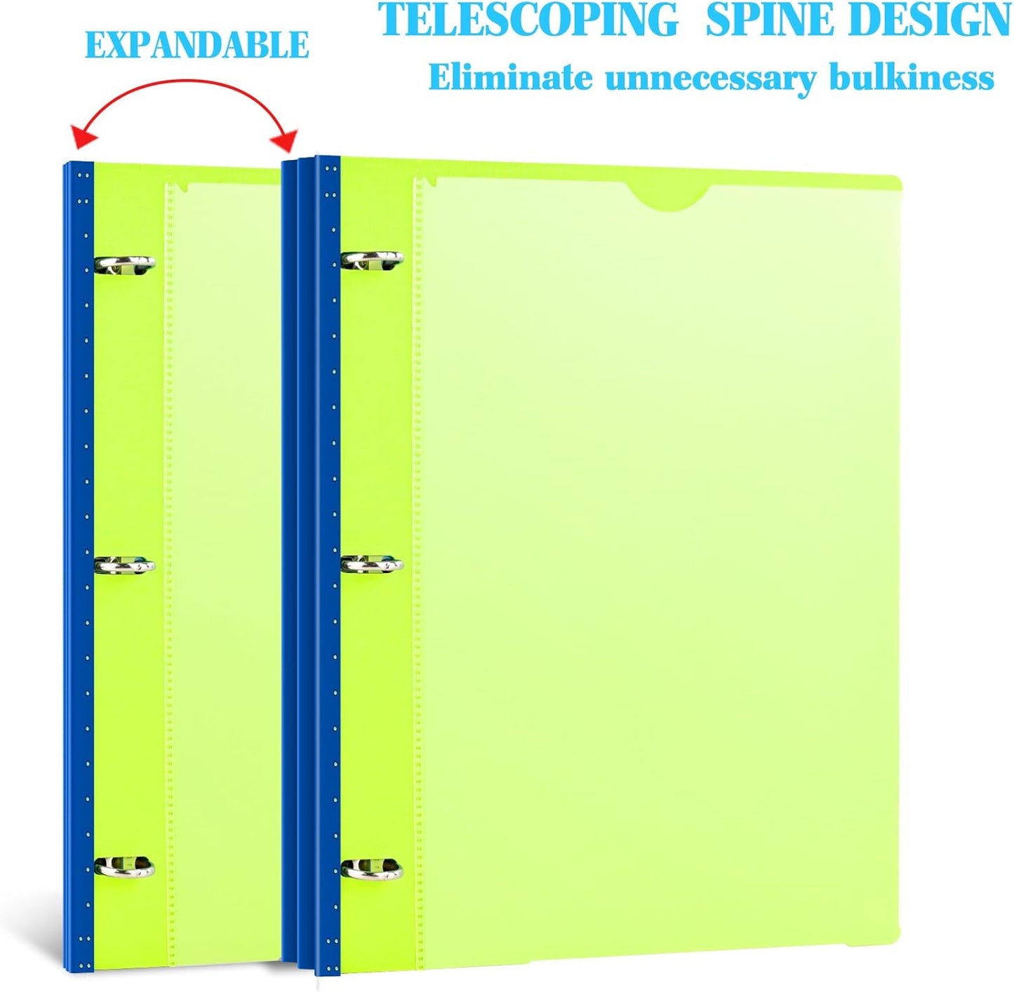 INFUN Telescoping 3 Ring Binder - 4PCS, Flexible Round Binder with Customizable Front Cover and Clear Catalog Pocket, Holds 8.5x11 inch Paper- Green, Red, Orange, Blue