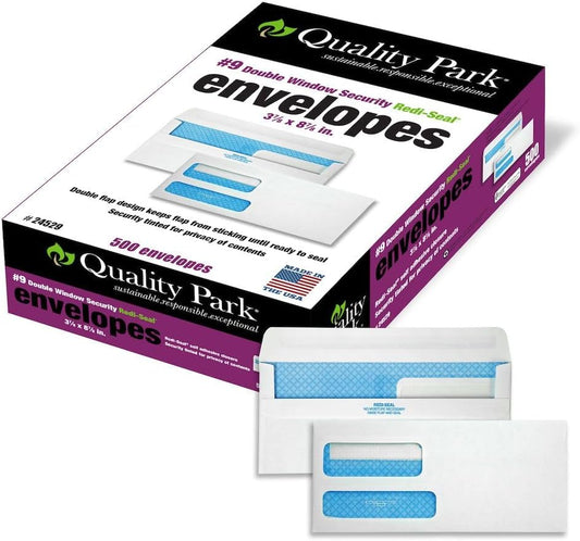 Quality Park® Redi-Seal™ Double-Window Security Envelopes, #9, 3 7/8" x 8 7/8", White, Box Of 500
