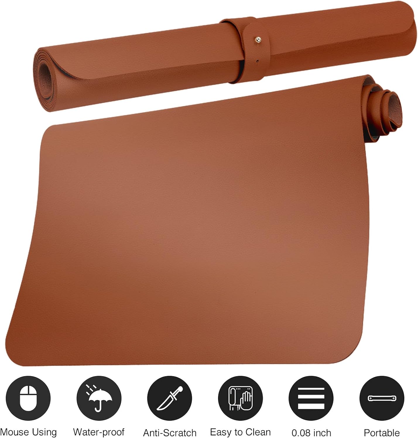 Boutilon Leather Desk Pad Protector,Non-Slip Mouse Pad,Laptop Desk Pad,Office Mouse Mat,Waterproof Leather Desk Blotter,Desk Writing Pad for Office and Home (XL-Brown,35.4"x 15.7")