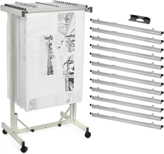 Adir Blueprint Rack and Clamps - 12 Pack of Blueprint Clamp and Mobile Blueprint Rack, Heavy-Duty Large Document Storage Solution for Blueprints, Posters, Maps, & Construction Plans