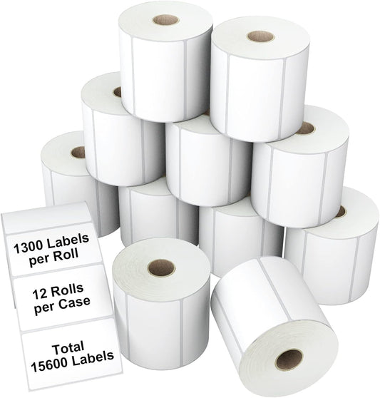 3-Proof 2"x1" Direct Thermal Barcode Labels Rolls for Zebra LP2824 ZD411 ZD410 ZD421 ZD420 GK420D, 12 Rolls 15600 Pcs Waterproof Return Address Label Used with Rollo MUNBYN Desktop Printer