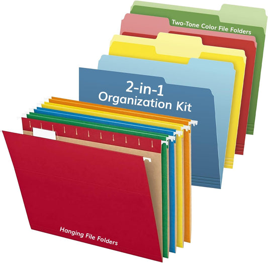 Pendaflex Recycled Hanging File Folders (25 Folders) & Two-Tone Color File Folders (36 Folders) - Assorted Color File Folders Letter Size - Perfect for Filing Cabinet, Desk & Home Office