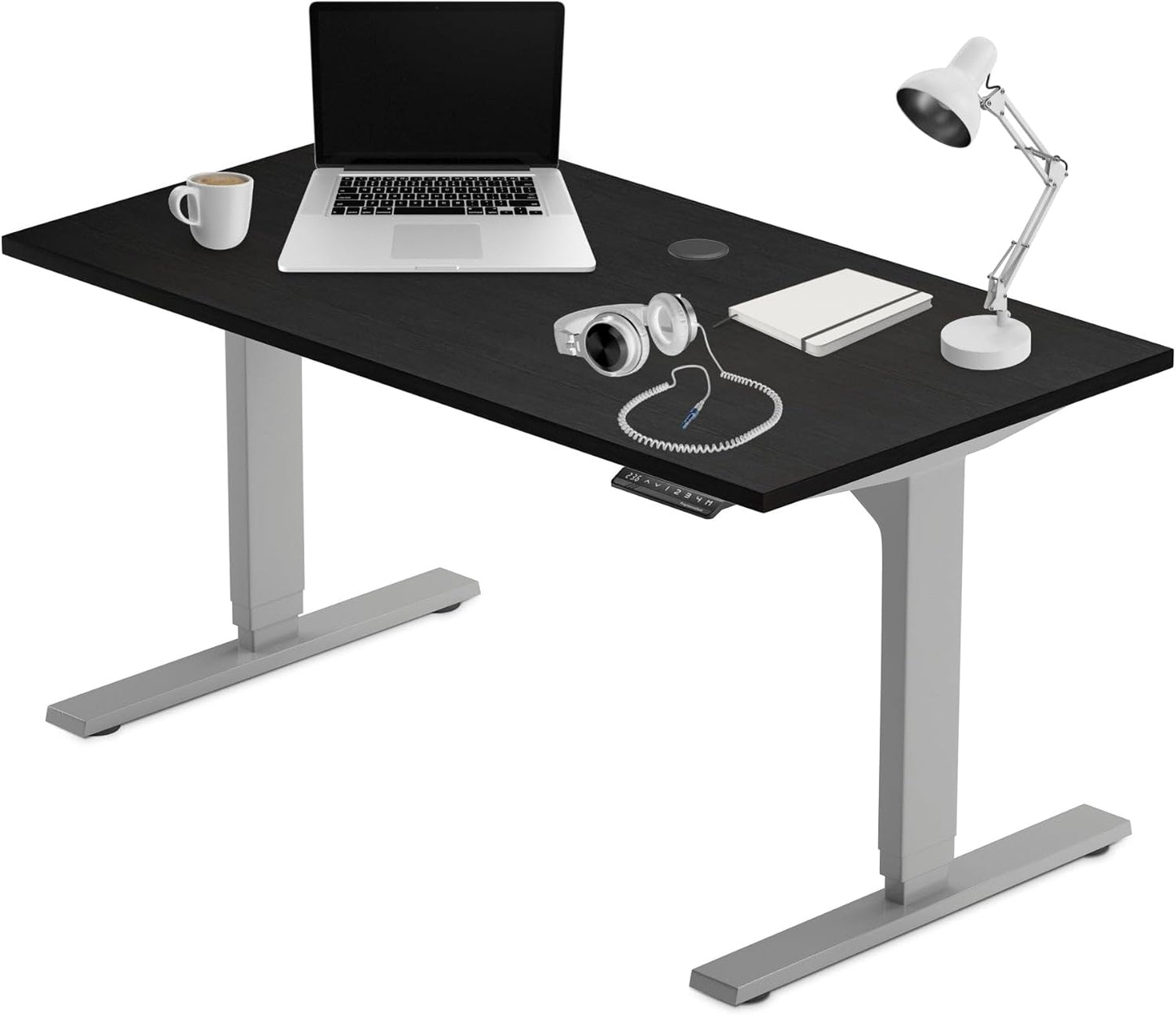 Progressive Desk Stand Up Height Adjustable Electric Standing Desk - 48" x 30" with Dual Motor, 3 Stages Sit Stand Table - Ebony Oak, Gray Frame
