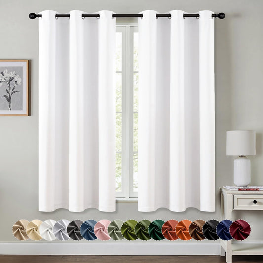 MIULEE Pure White Room Darkening Curtains - Grommet Top Bedroom Window Treatment Curtains Thermal Insulated Drapes for Living Room Kitchen Light Blocking Drapery, 40 x 45 Inches Long, 2 Panels