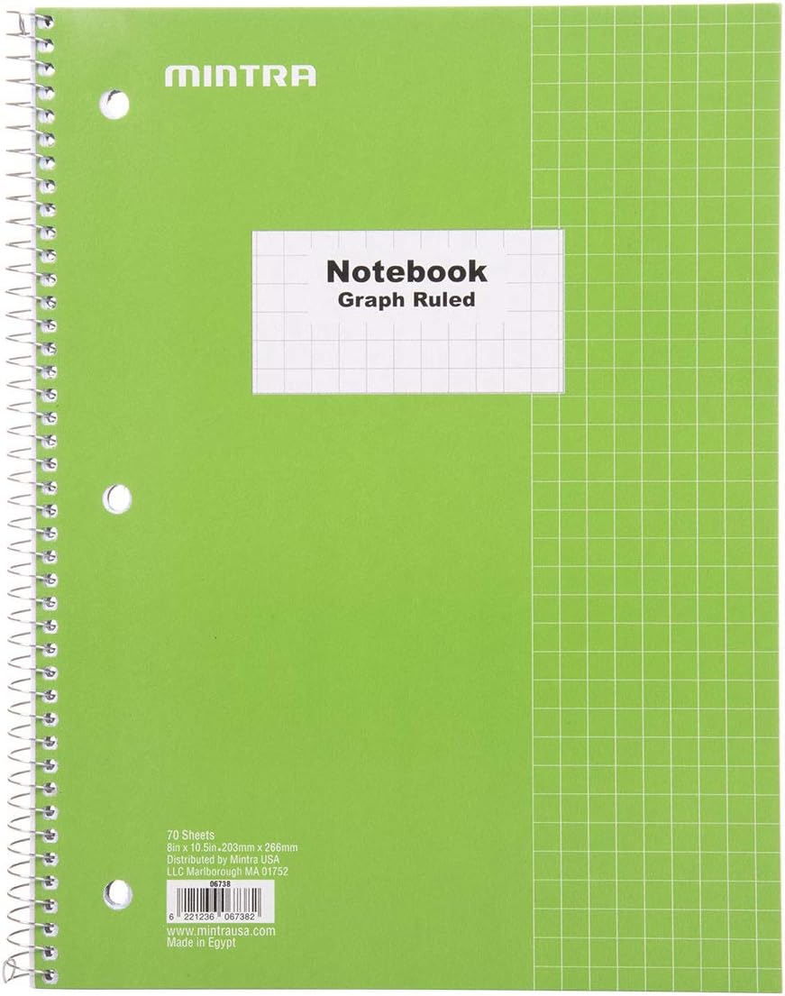 Mintra Office Spiral Notebooks - Wirebound for Student, Home, Office, Business (4x4 Graph, 4pk)