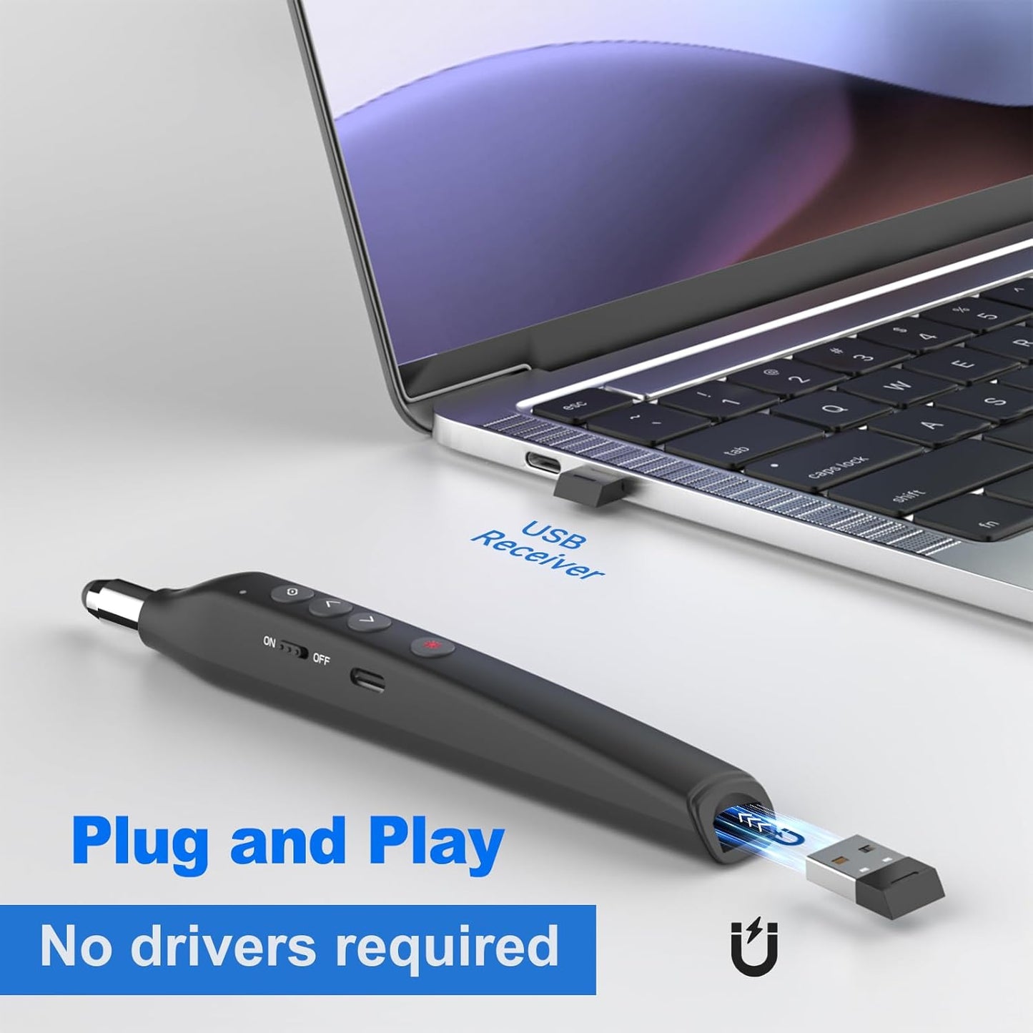 Presentation Clicker Telescopic Pointer: Powerpoint Remote Wireless Presenter Red Laser Stylus Pen for Touch Screen, Google Slide Smart Board Retractable Stick for Mac Computer (Rechargeable)