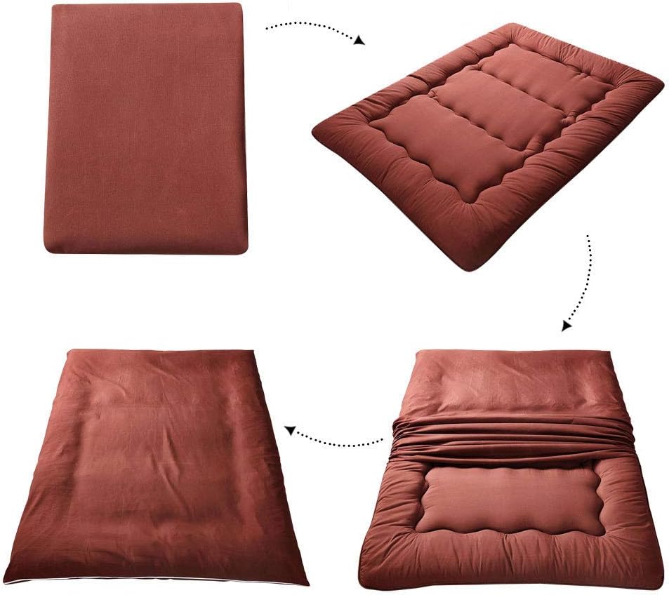 MAXYOYO Japanese Floor Mattress Futon Mattress, Thicken Tatami Mat Sleeping Pad Foldable Roll Up Mattress Boys Girls Dormitory Mattress Pad Kids Floor Lounger Bed Couches and Sofas, Coffee, Twin Size