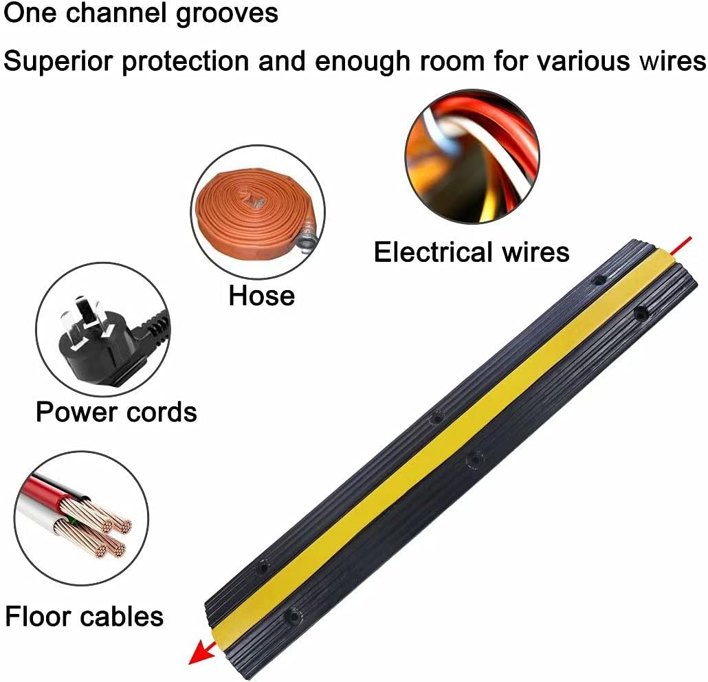 Rubber Cable Ramp Cord Cover Cable Protector Ramps Wire Hose Protective 1 Channel 22000Lbs Load Capacity Traffic Speed Bump for Asphalt Concrete Gravel Driveway Indoor Outdoor, 5 Pack