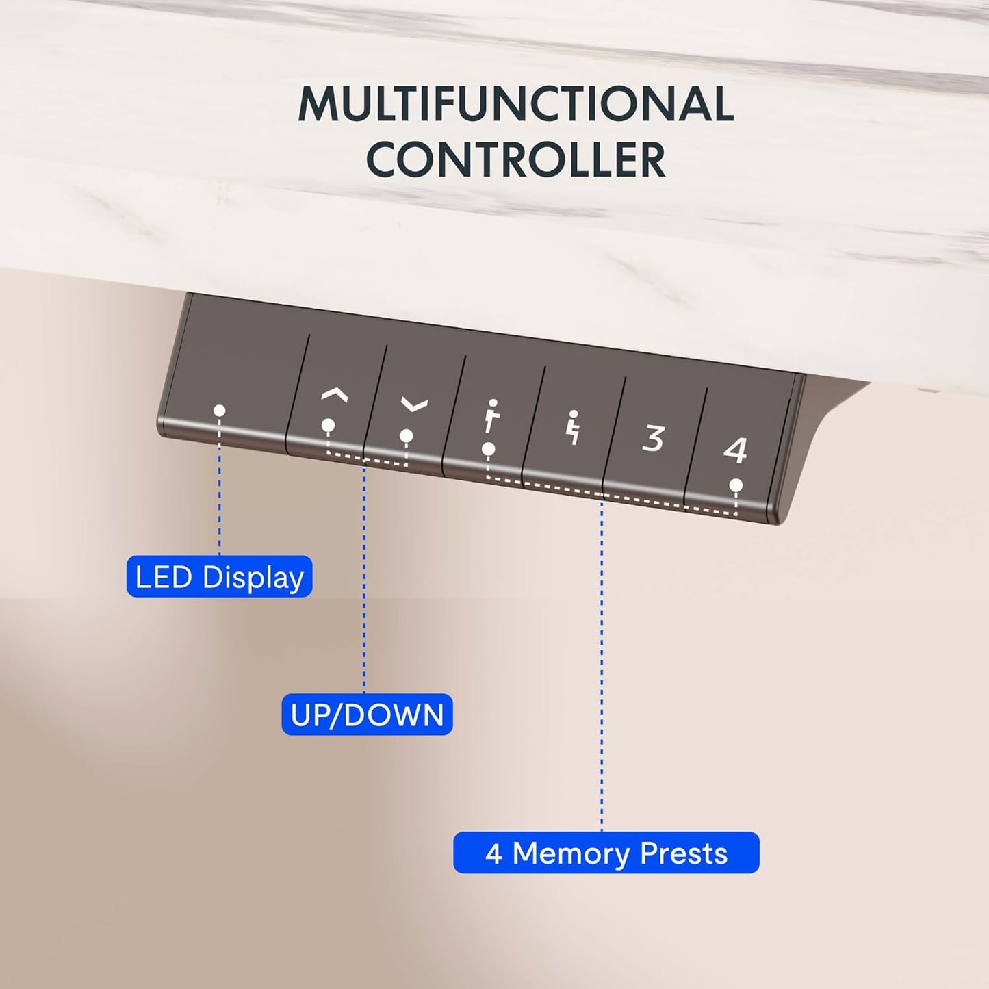 FLEXISPOT EN1 Whole-Piece Standing Desk 48 x 30 Inches Height Adjustable Electric Desk Sit Stand Desk Home Office Desks (Black Frame + Marble Gray Top, 2 Packages)