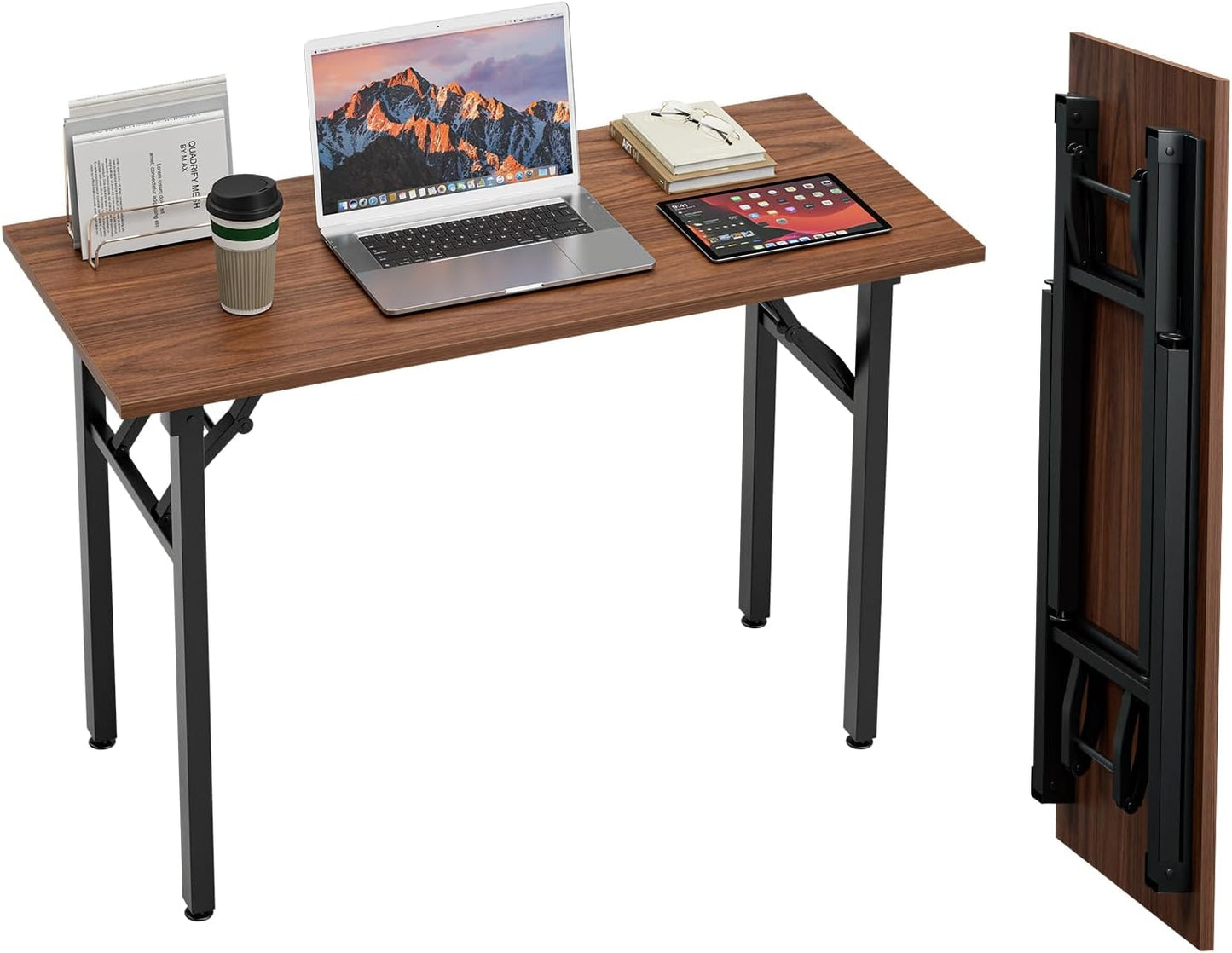 TEMI Small Computer Desk Folding Table - 43.3" Foldable Office Desk, No Assembly, Perfect for Small Spaces in Bedroom, Dorm, or Apartment, Portable Mini Desk or Study Table with Compact Design, Walnut