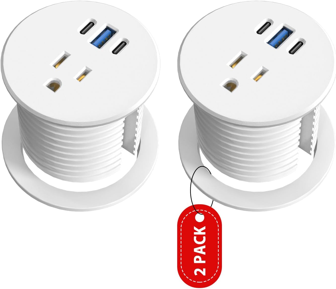 2 Pack Desk Grommet Power Outlet, 2.5 inch Desktop Recessed Outlet with 20W Fast Charging USB-C Port, Flush Mount Outlet for Conference Rooms, Office Tables, Furniture(ETL Listed)