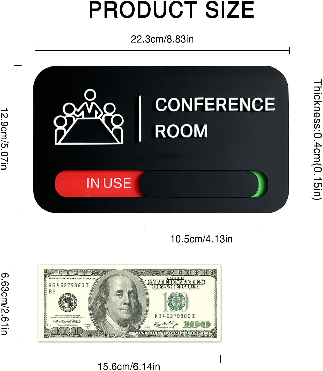 Acrylic Office Meeting Room Door Sign, 8.8 x 5.1 inches.Conference Room Signs, In use/Available Office Sign Black, Minimalist Style